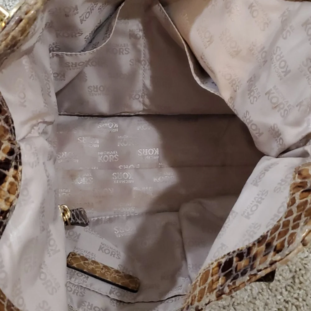 Michael Kors Brown Snake-Print Leather Shoulder Bag